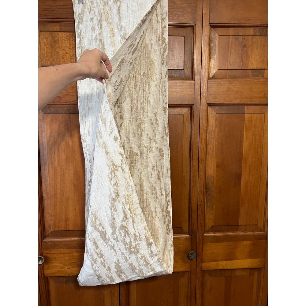 West Elm Metallic Jacquard Table Runner Ivory Gold Linen Blend Modern Glam 14x90 - Picture 3 of 8